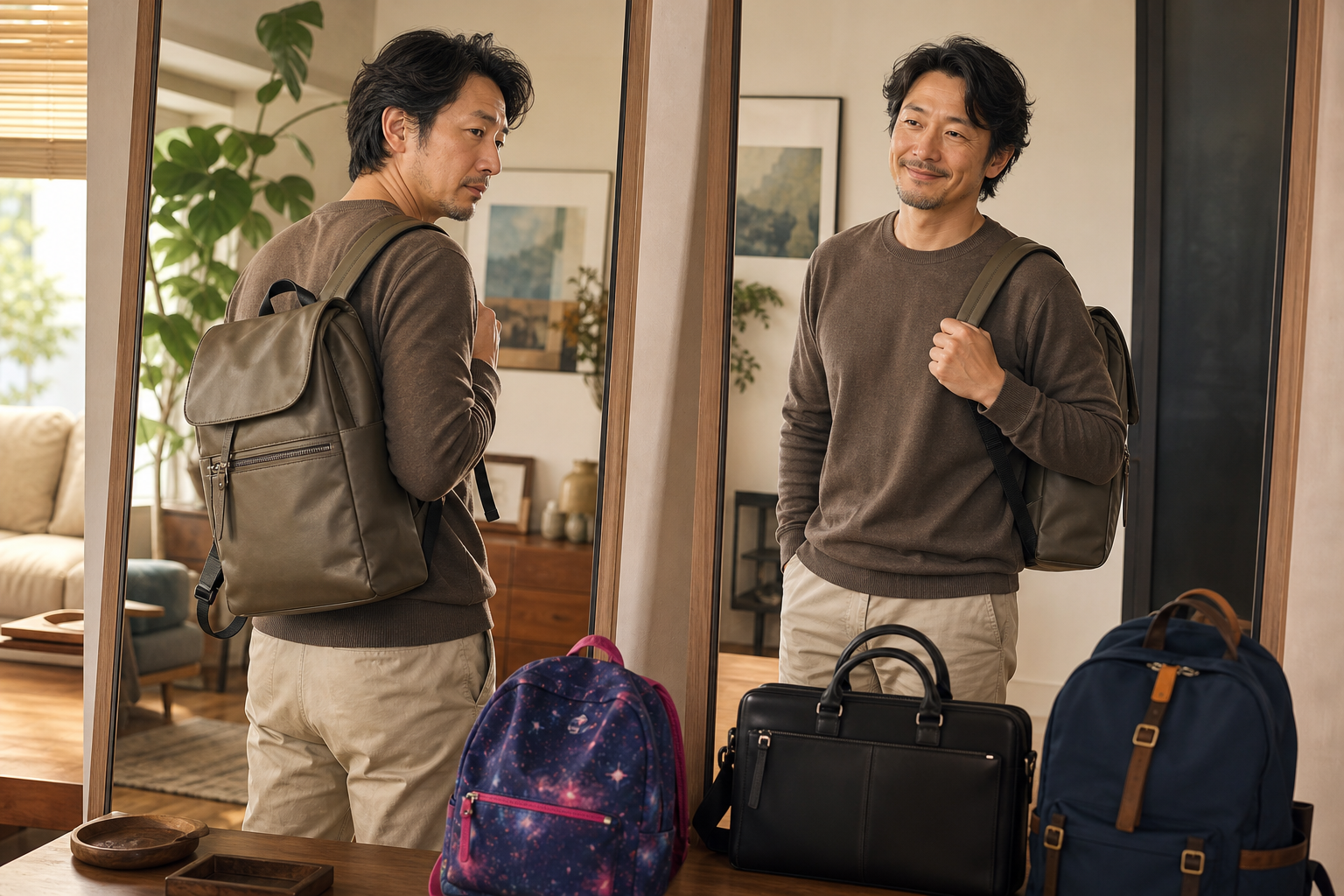 年齢と自分らしさに合うバッグを見つけた主人公
