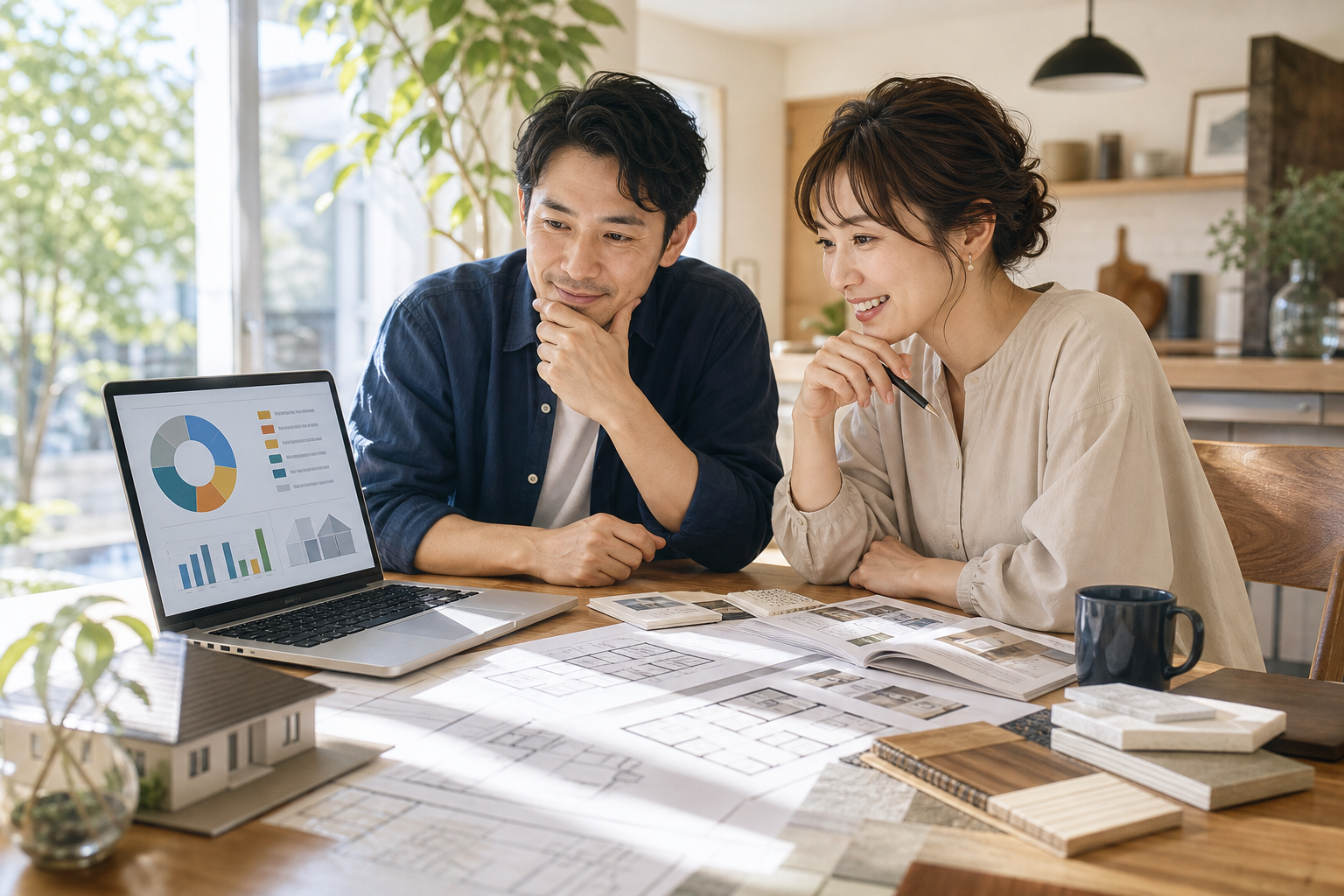住宅見積もりの分析結果を見て納得感を得る夫婦