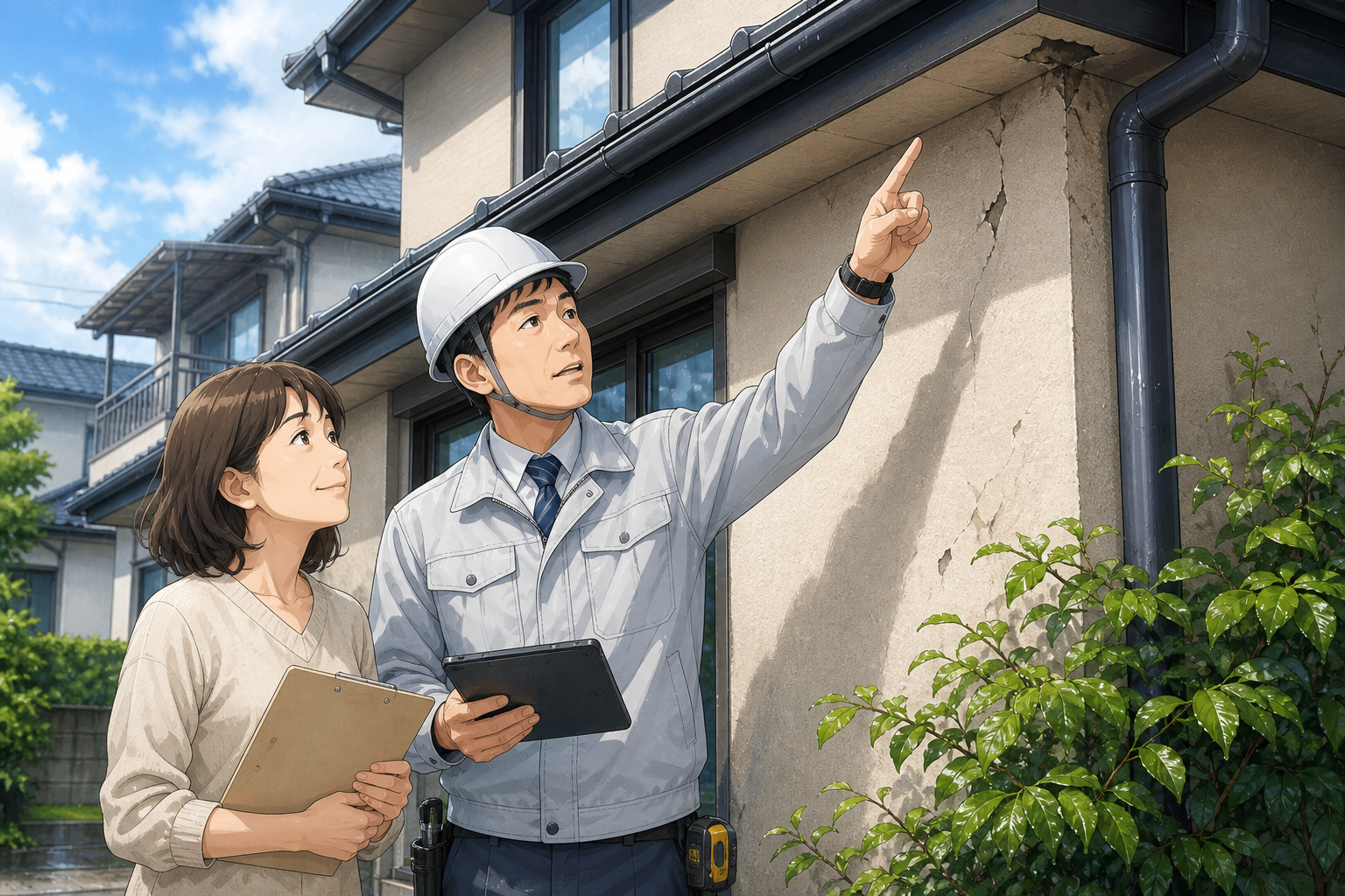 専門家と住まいの傷みを確認する住宅所有者