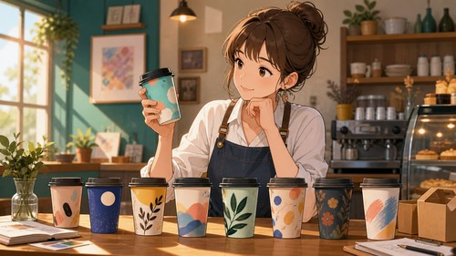 「テイクアウトカップ、無地の白ばかりでお店の個性が出せない」——カラー展開の紙カップに変えた話