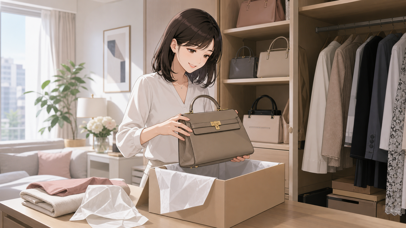 ブランドバッグを宅配買取へ出す場面