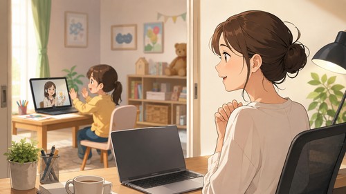 「在宅ワーク中に子どもが話しかけてきて仕事が進まない…」——Eシッターならオンラインで楽しく英語見守り＆親の集中時間が手に入った話